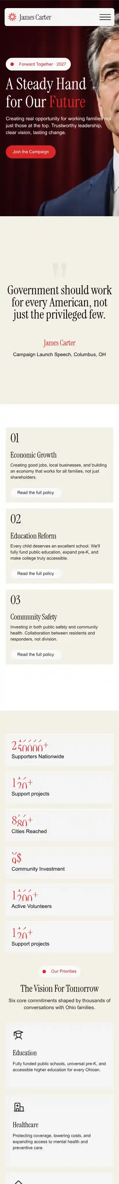 Politia Election home page on mobile