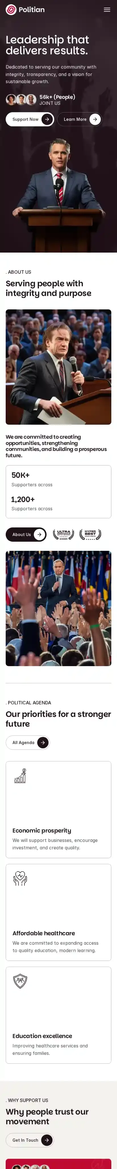 Politian home page on mobile