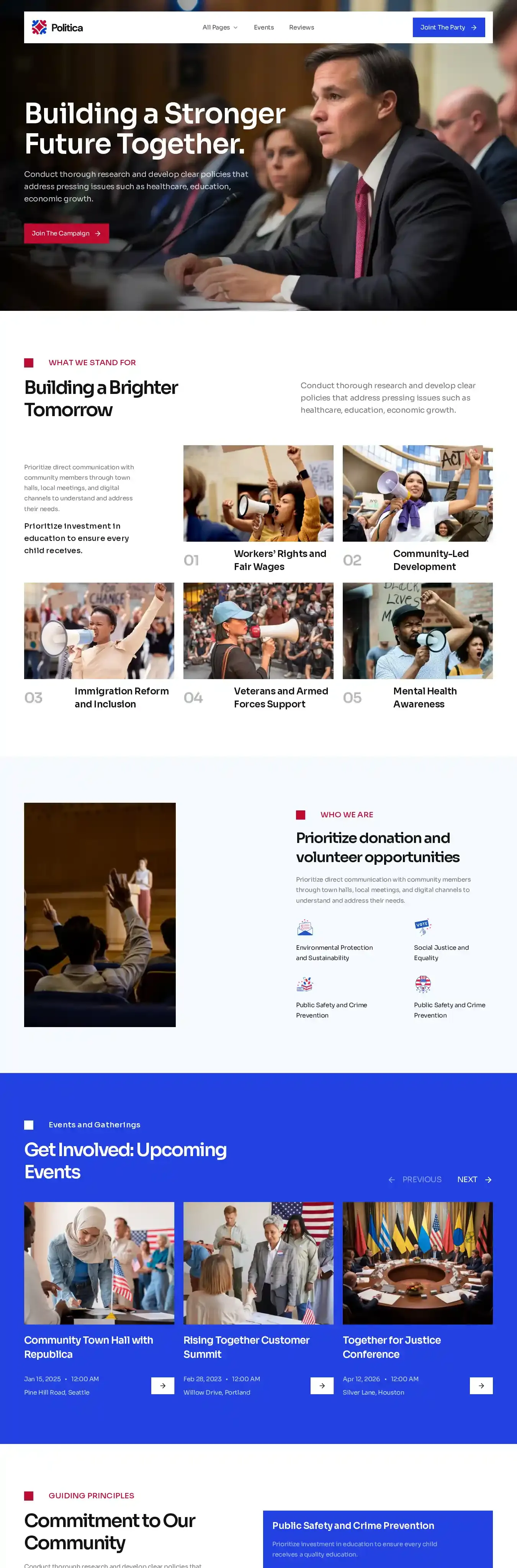 Politician home page on desktop