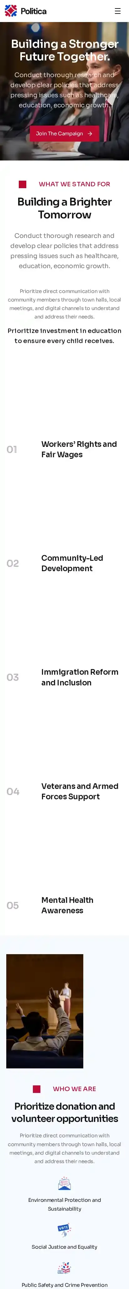 Politician home page on mobile