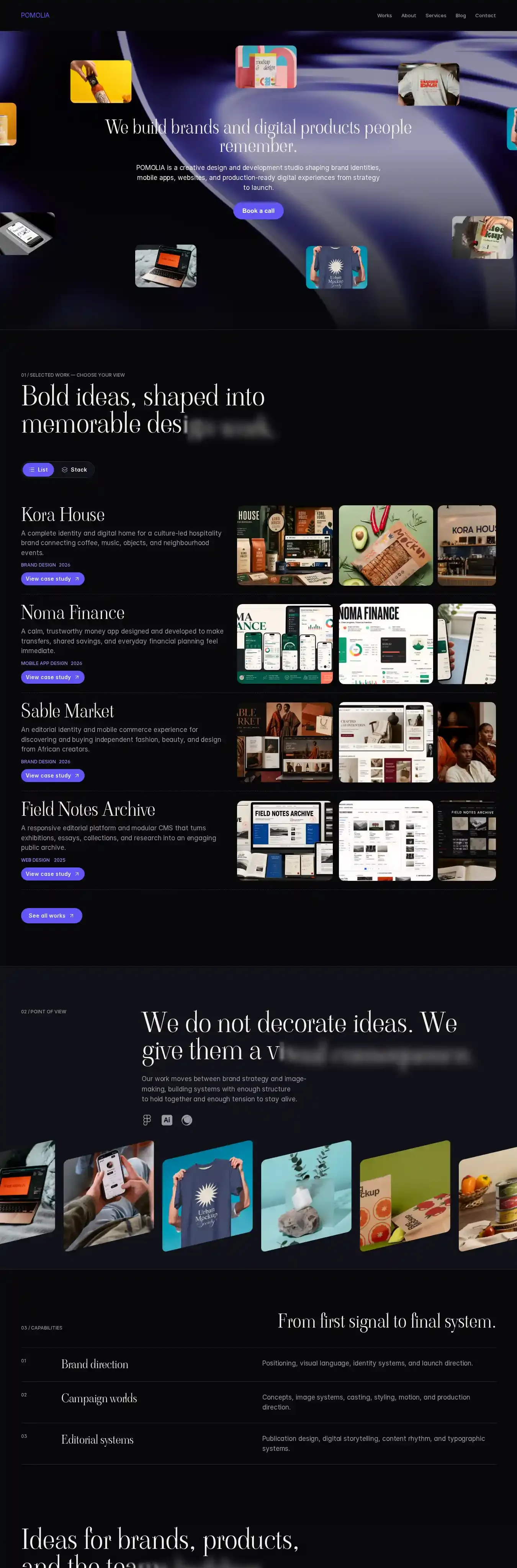 Pomolia home page on desktop