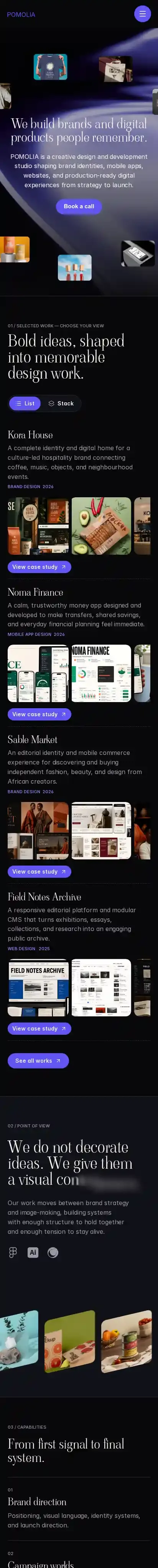 Pomolia home page on mobile