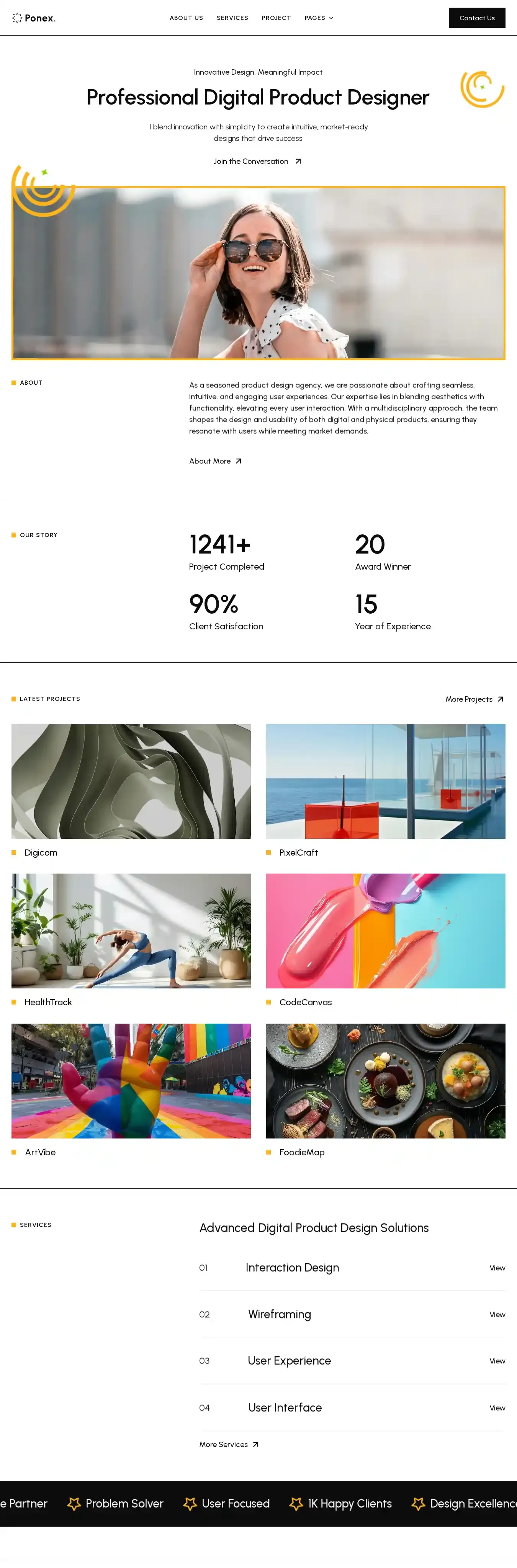 Ponex home page on desktop