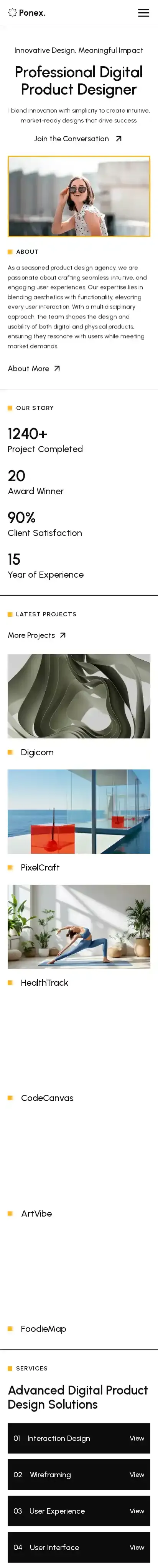 Ponex home page on mobile