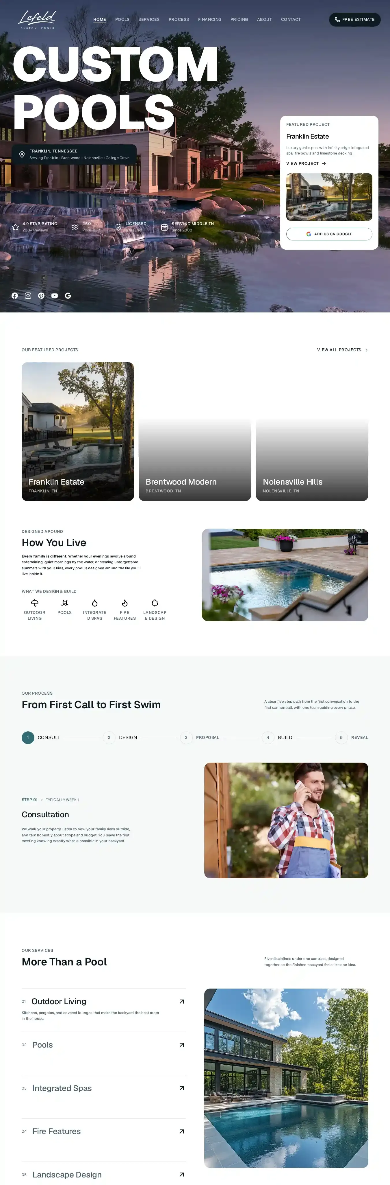 Pool Builder home page on desktop