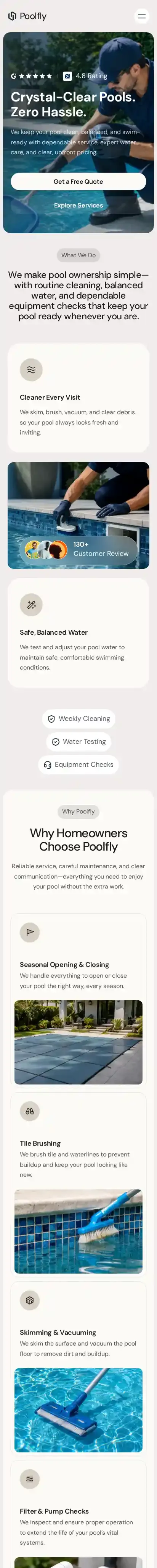 PoolFly home page on mobile