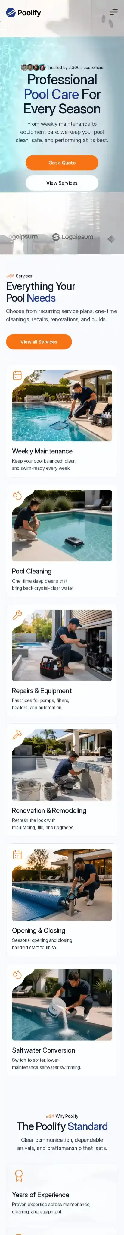 Poolify home page on mobile