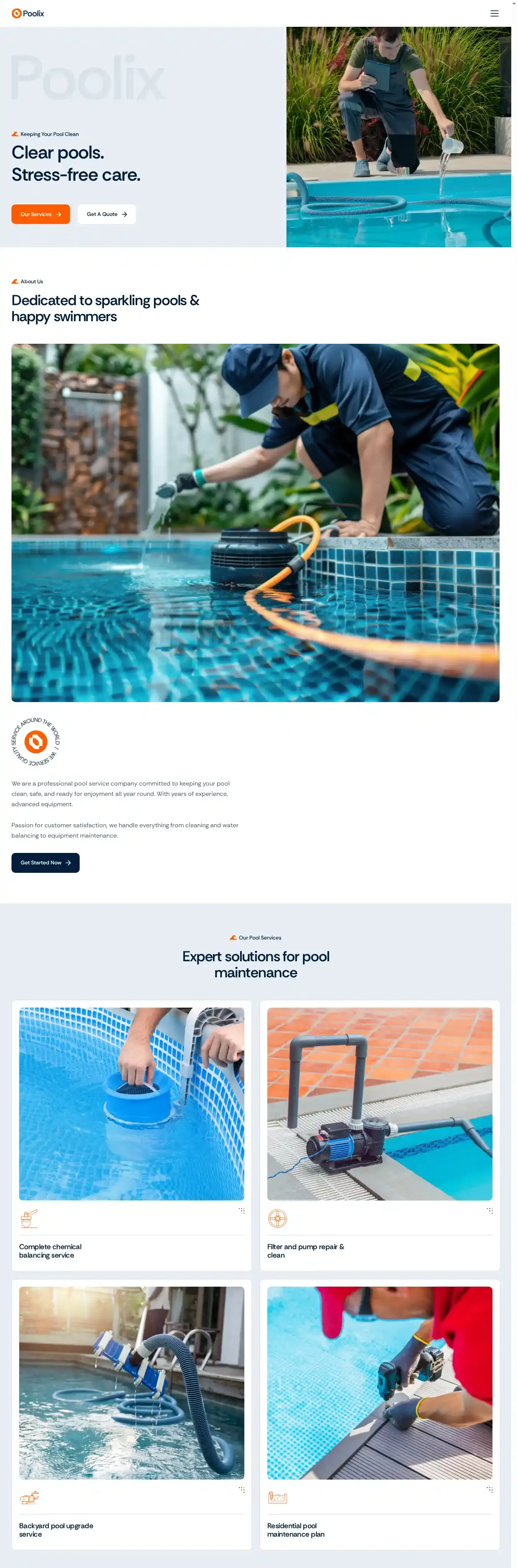 Poolix home page on desktop