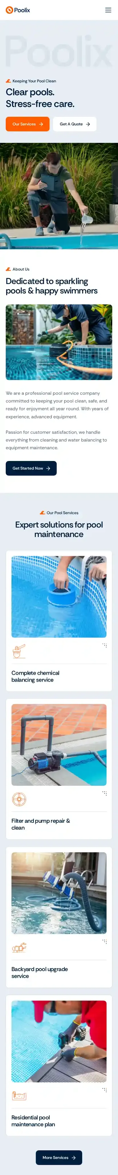 Poolix home page on mobile