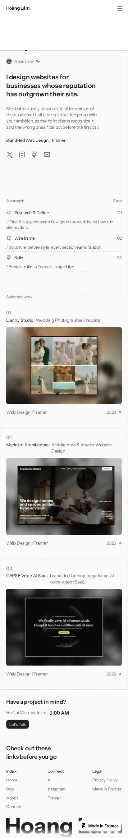 Porfolio Product home page on mobile