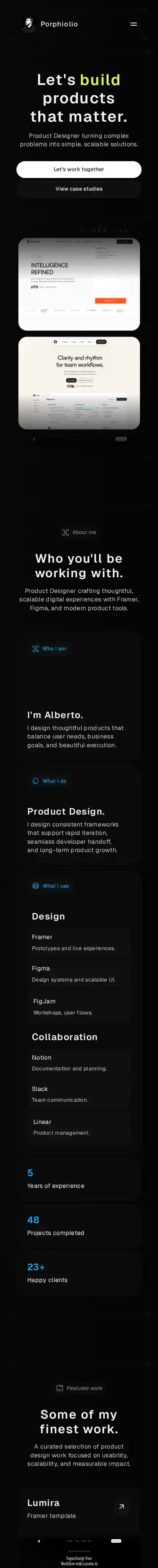 Porphiolio home page on mobile