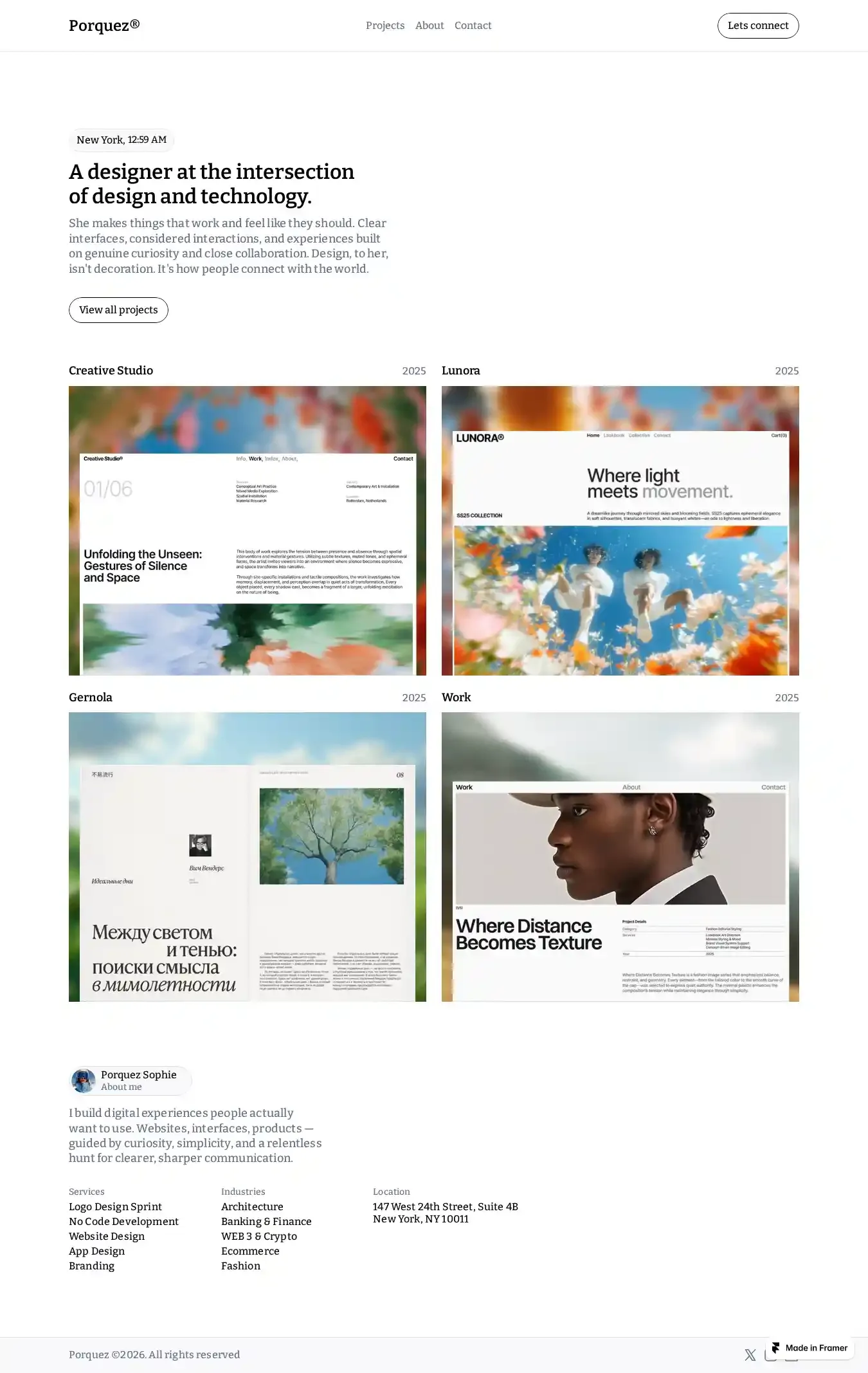 Porquez home page on desktop
