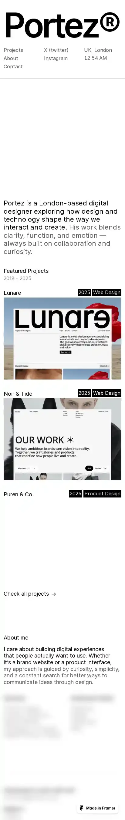 Portez home page on mobile