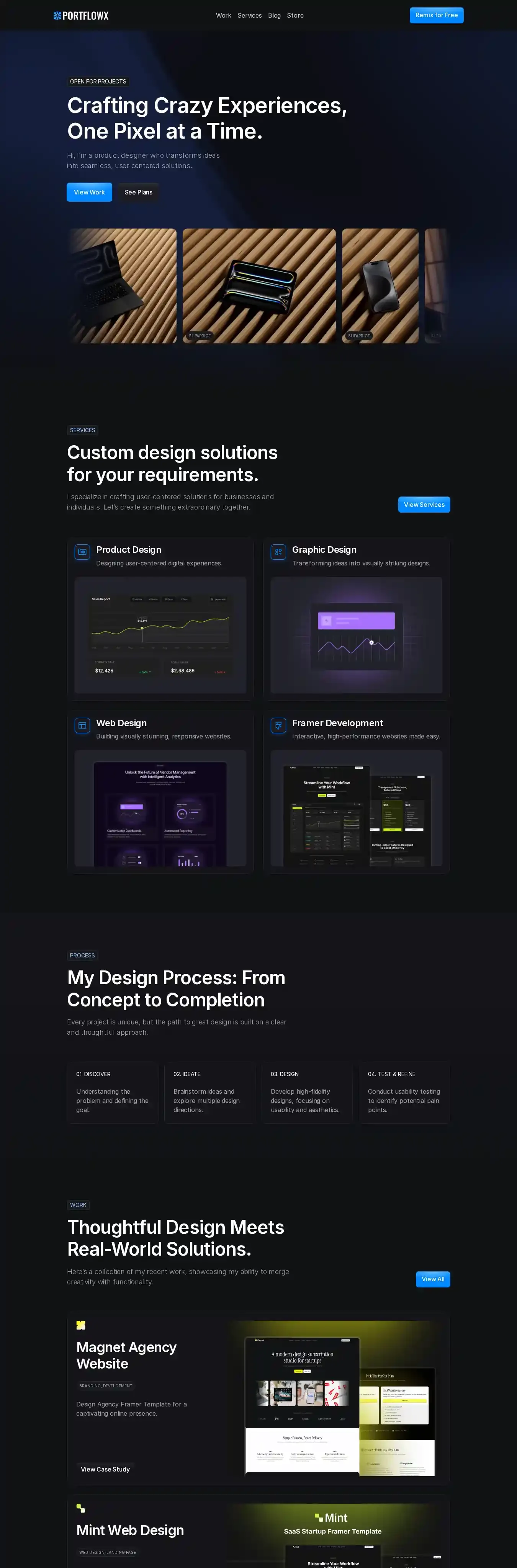 PortflowX home page on desktop