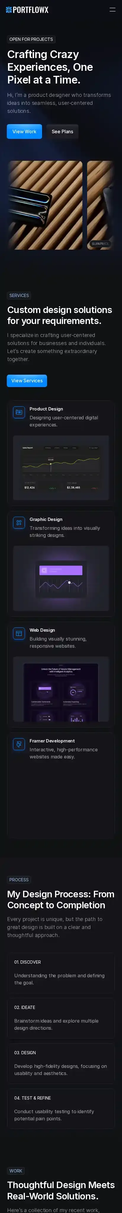 PortflowX home page on mobile