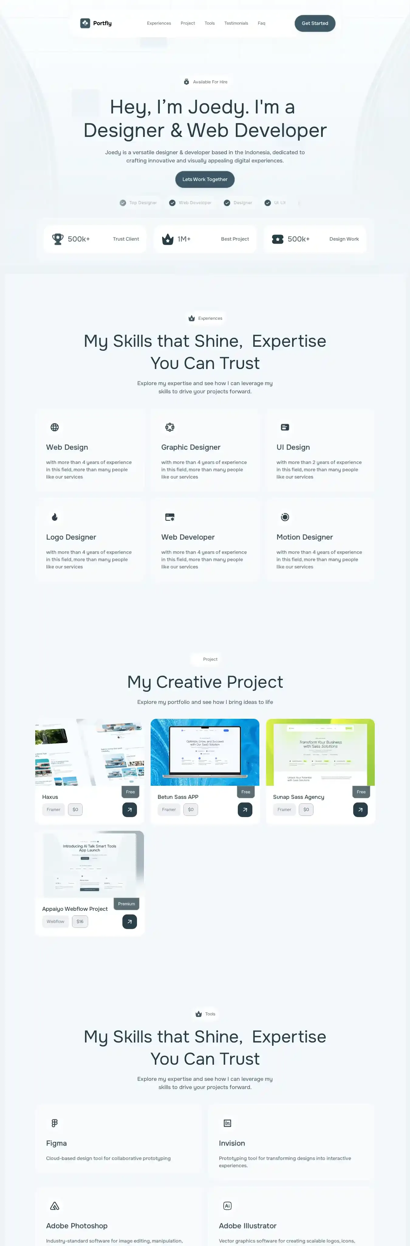 portfly home page on desktop