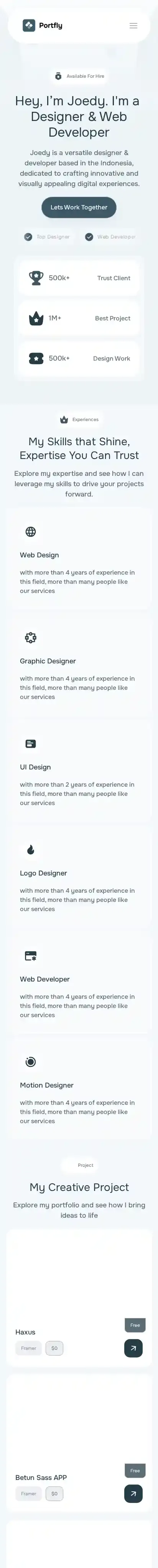 portfly home page on mobile