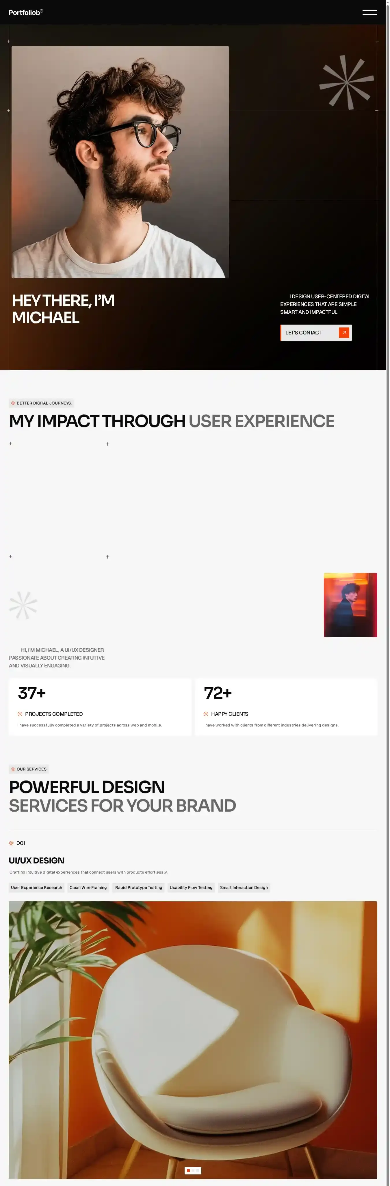 Portfoliob home page on desktop