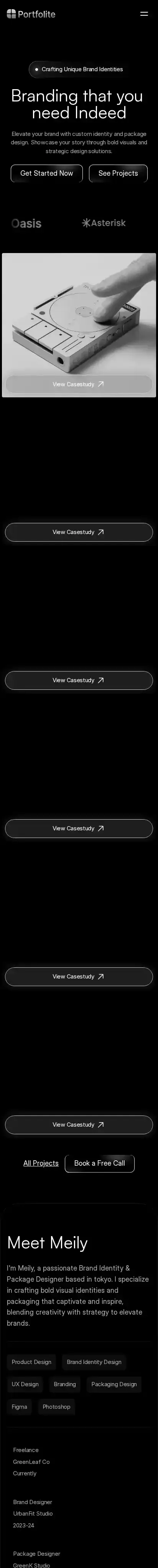 Portfolite home page on mobile
