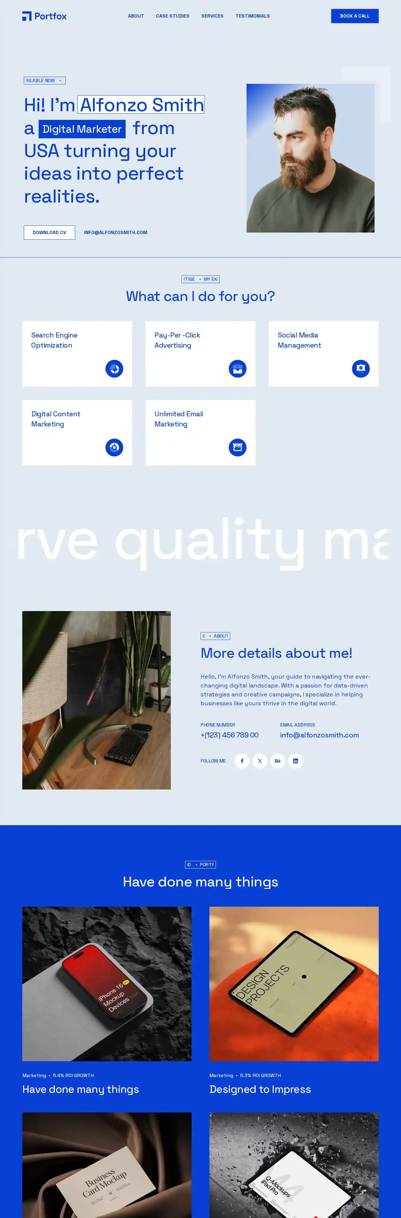 Portfox home page on desktop