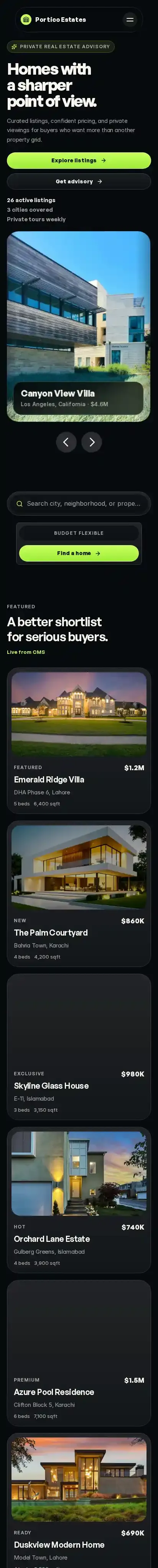 Portico home page on mobile