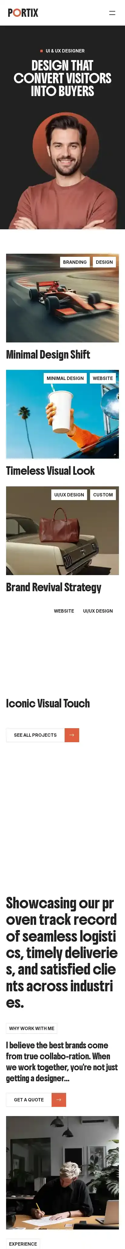 Portix home page on mobile