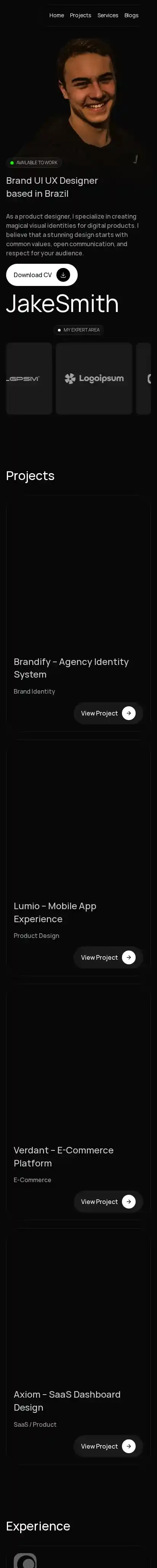 Portofolioss home page on mobile