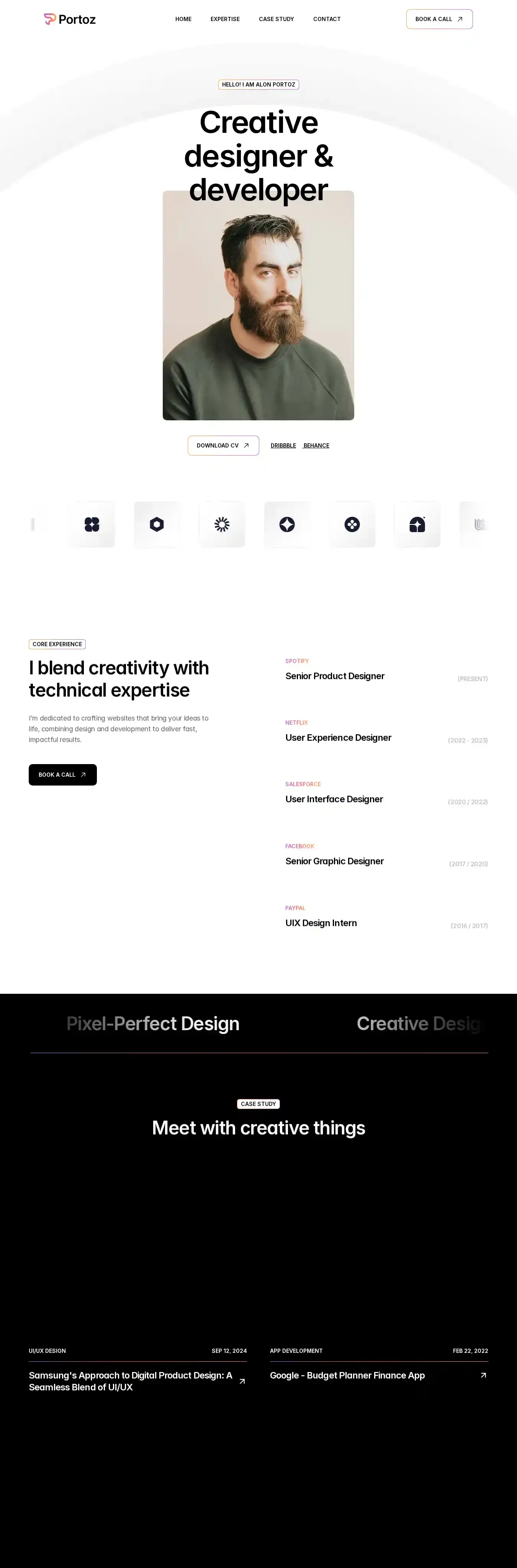 Portoz home page on desktop