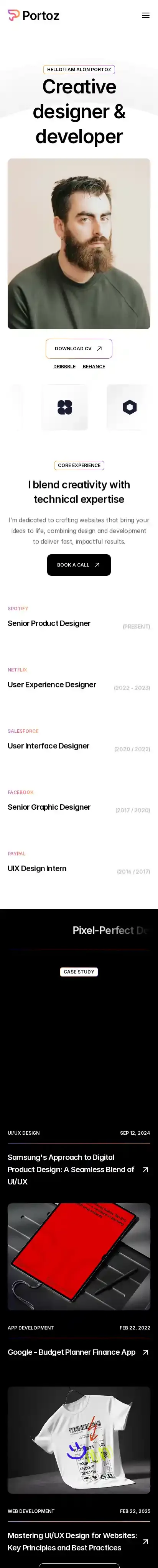 Portoz home page on mobile