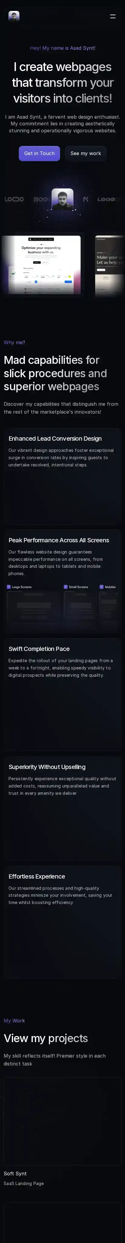 PortSynt home page on mobile