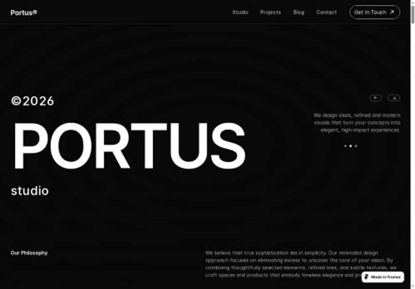 Portus Studio home page on desktop