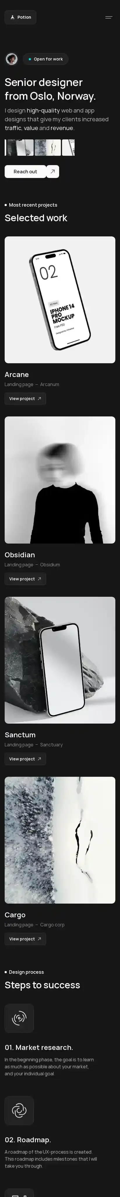 Potion home page on mobile