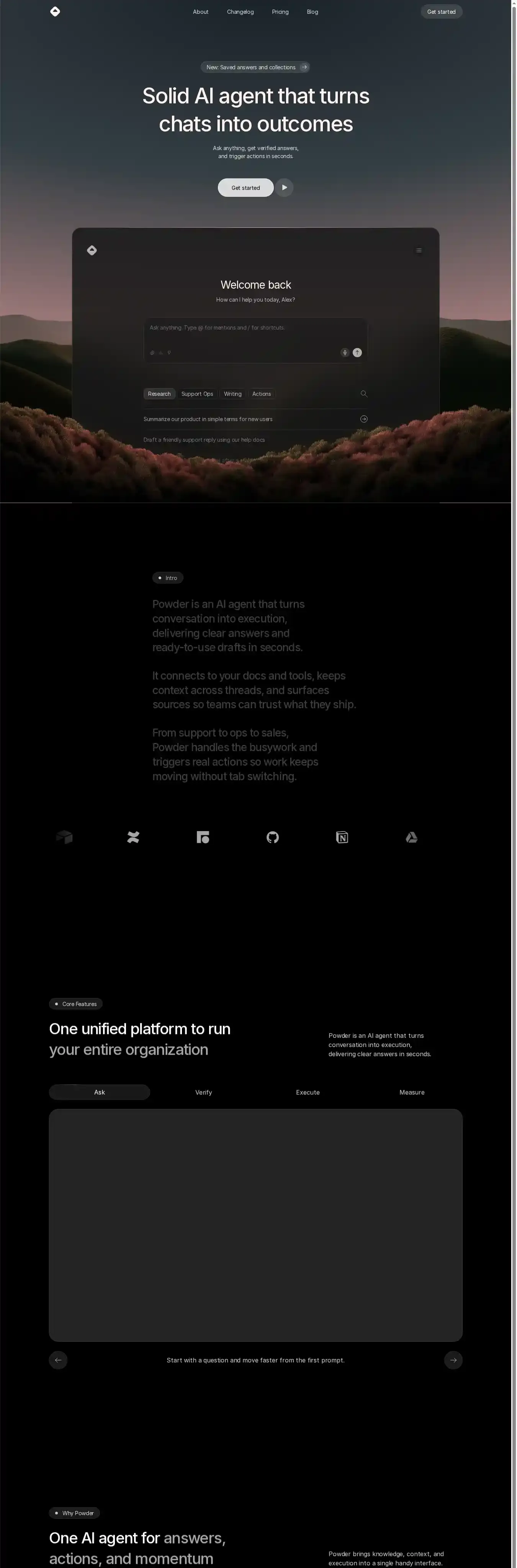 Powder home page on desktop