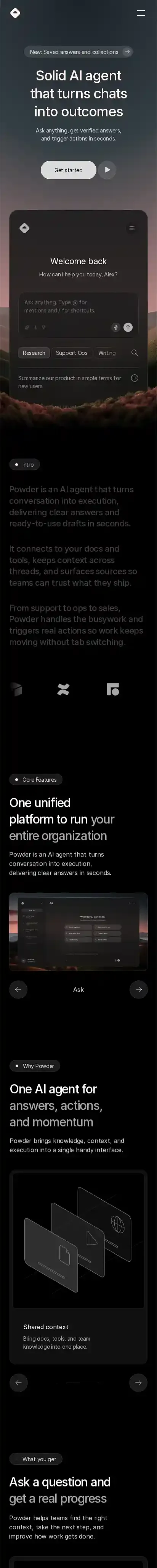 Powder home page on mobile