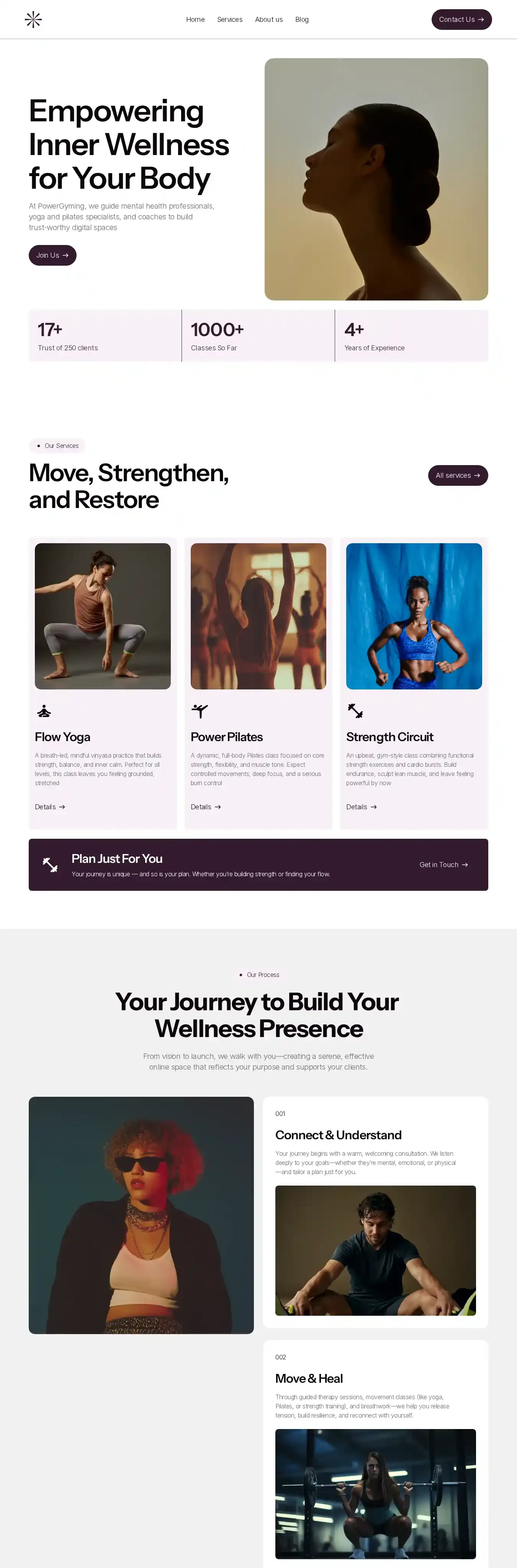 Powergyming home page on desktop