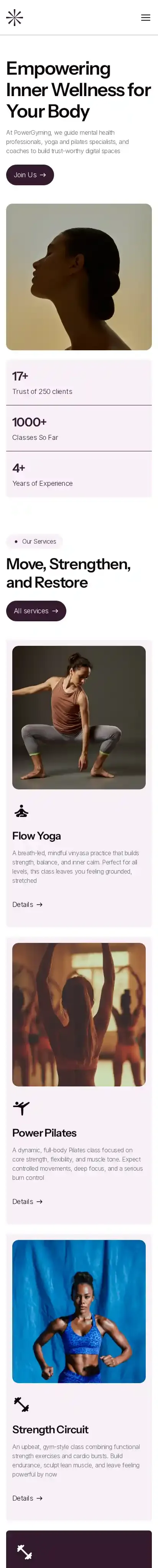 Powergyming home page on mobile