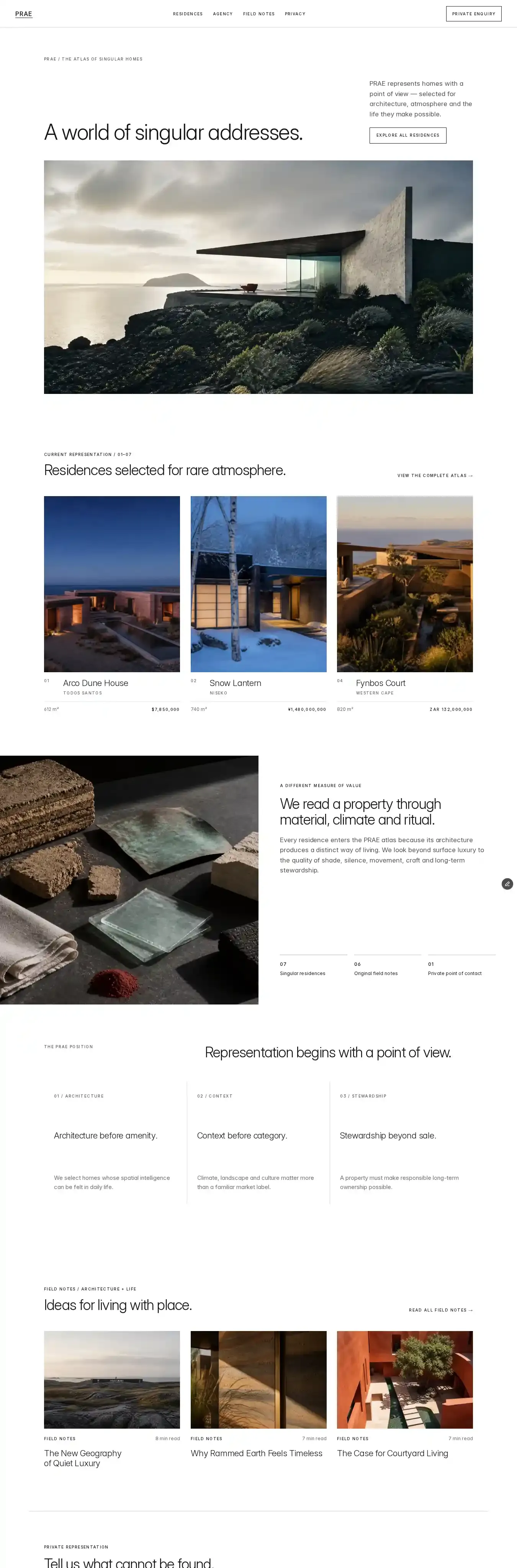 PRAE home page on desktop