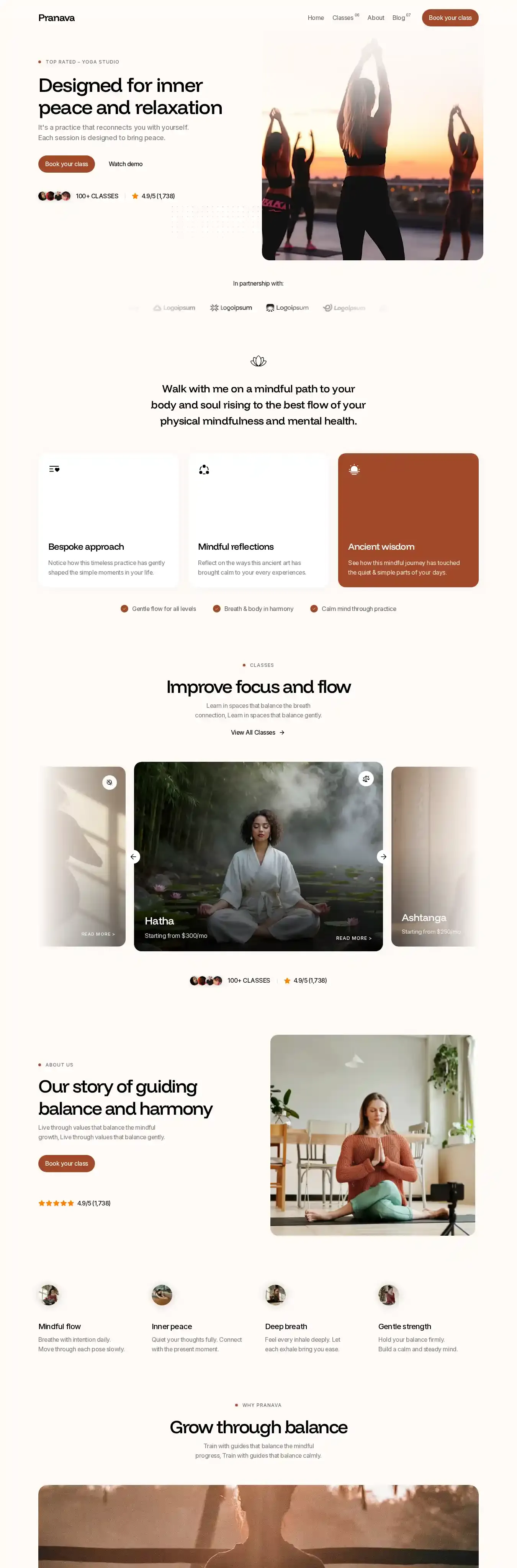 Pranava home page on desktop