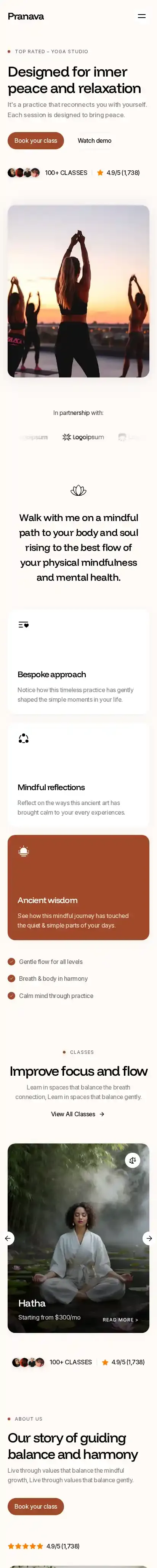 Pranava home page on mobile