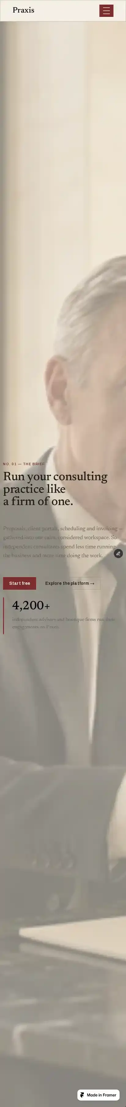 praxis-template home page on mobile