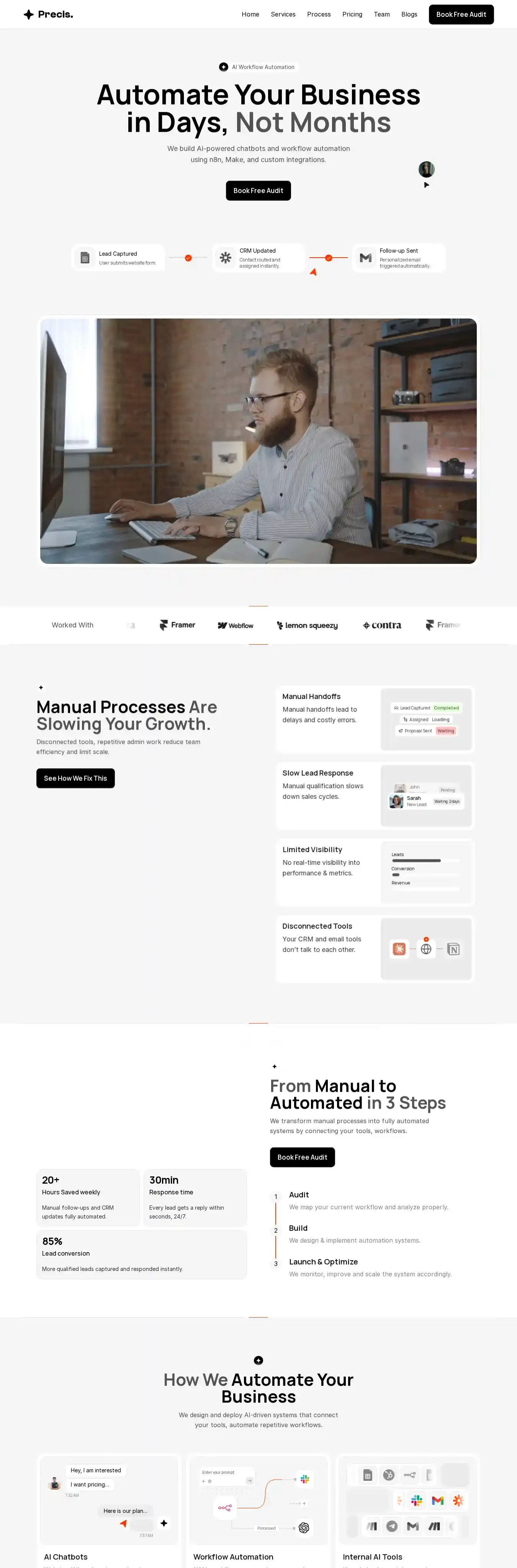 Precis home page on desktop