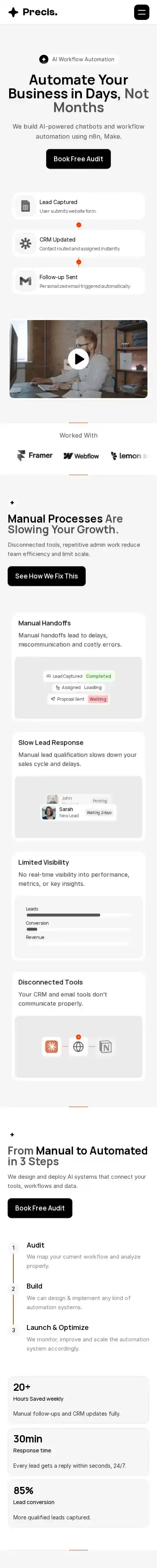 Precis home page on mobile