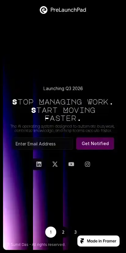 PreLaunchPad home page on mobile