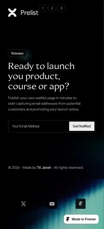 Prelist home page on mobile