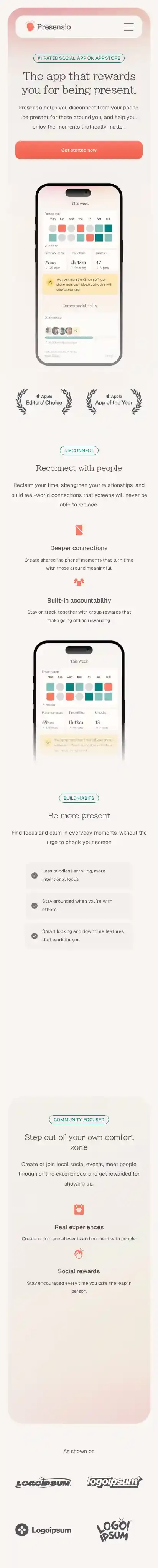 Presensio home page on mobile