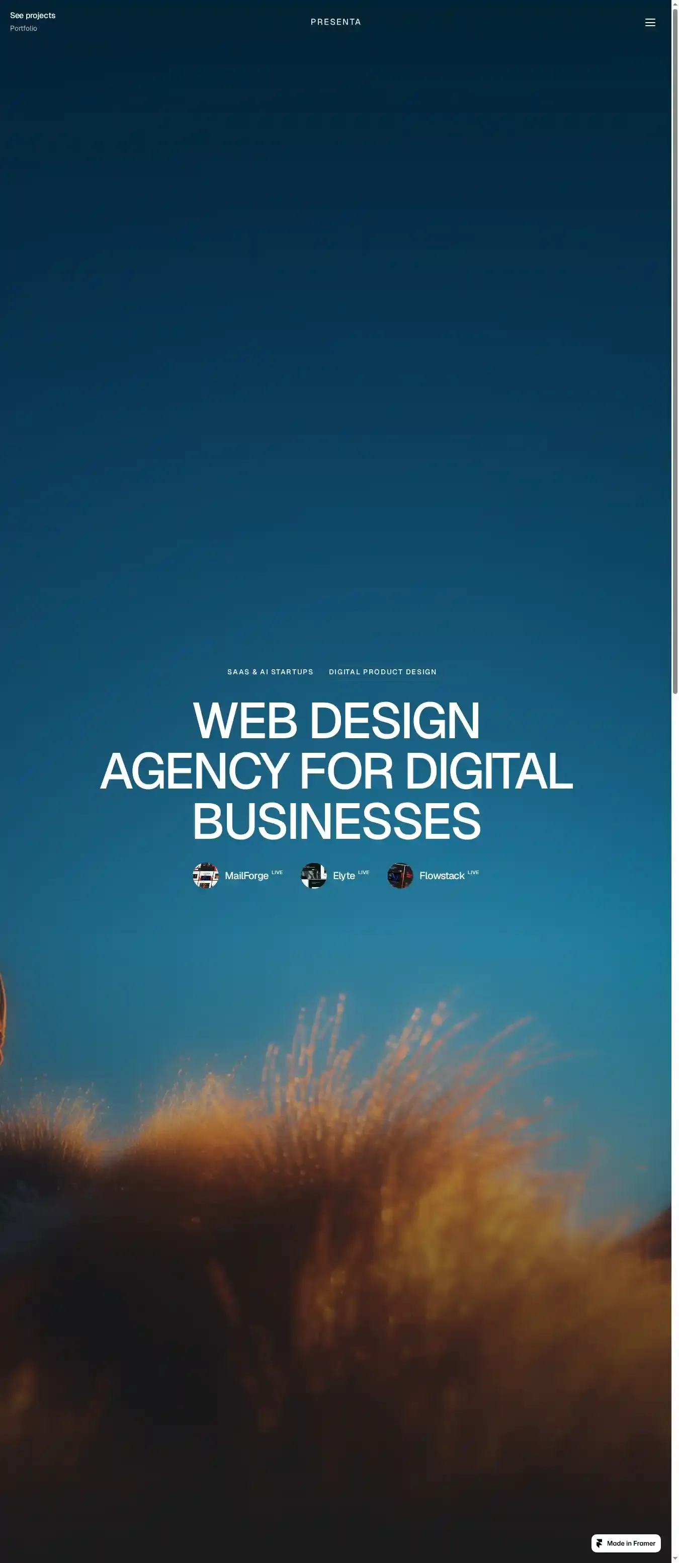Presenta home page on desktop