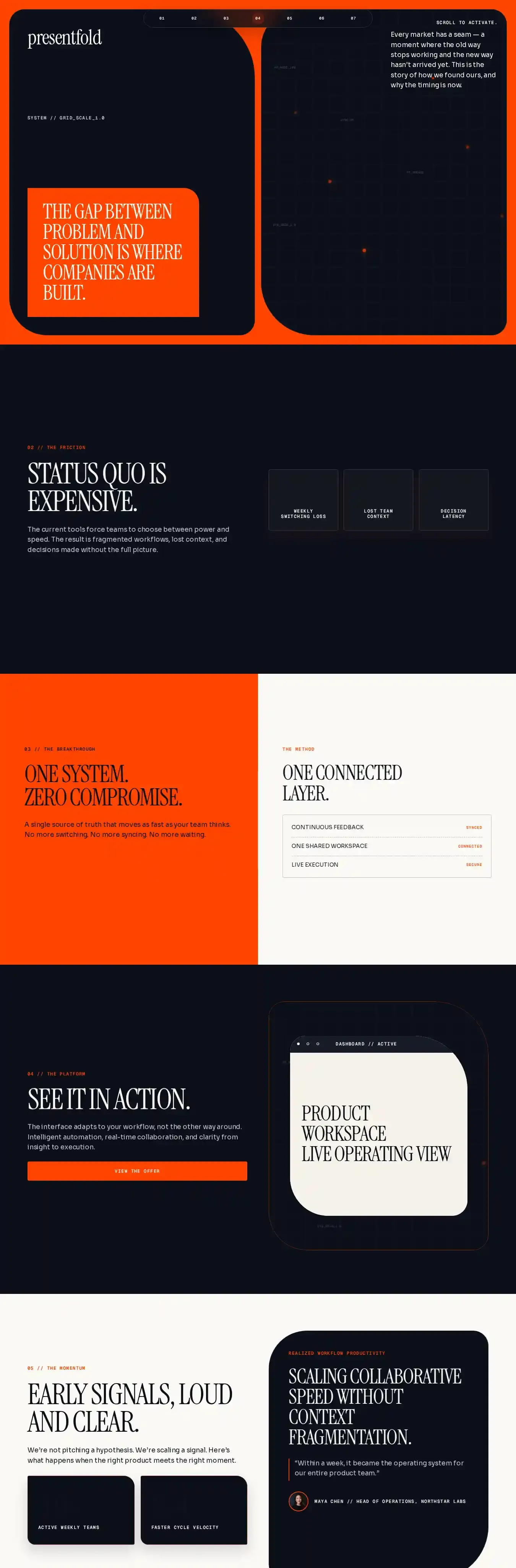 PresentFold home page on desktop