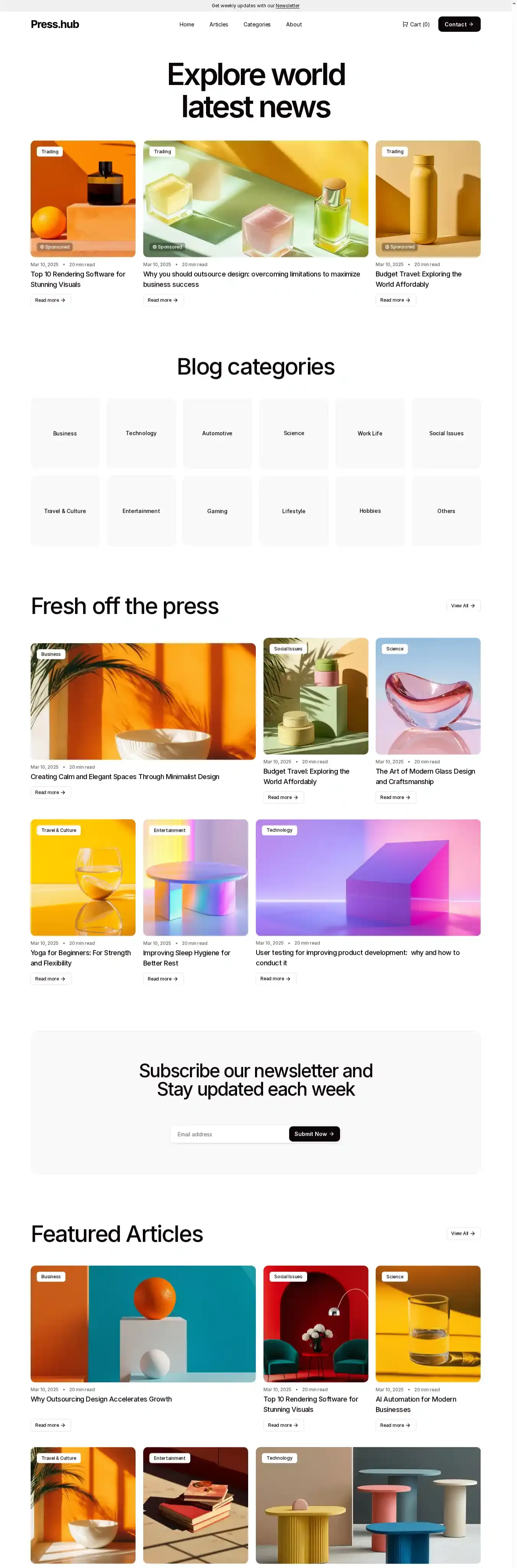 Press.hub home page on desktop