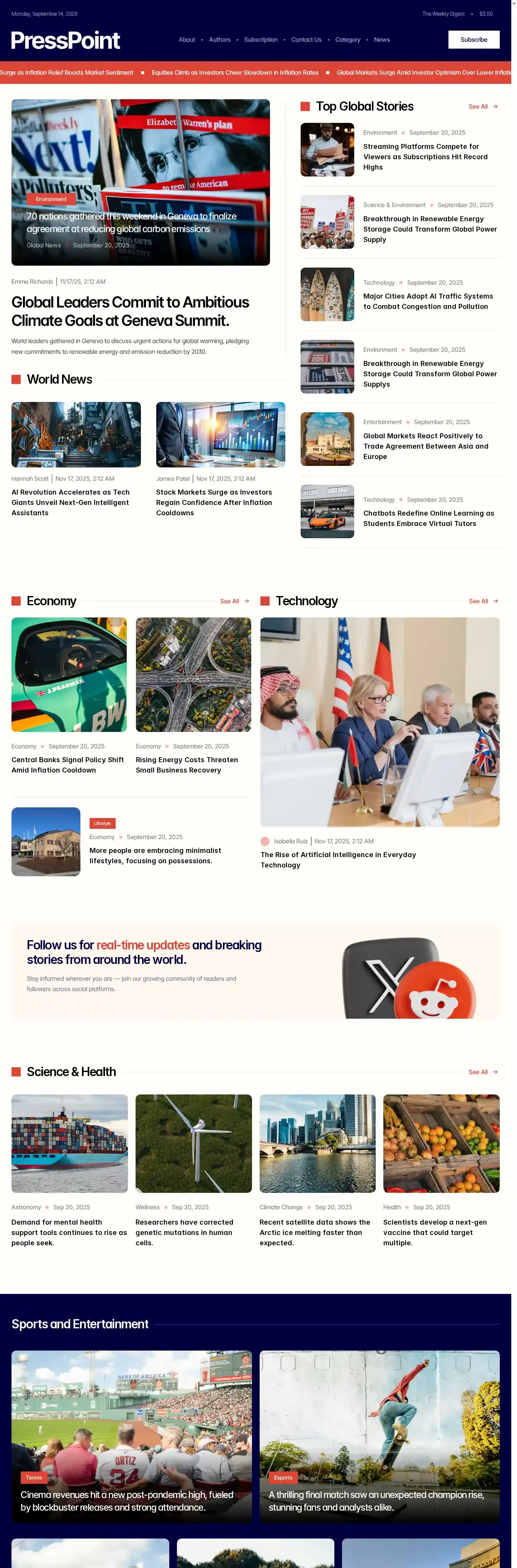 Presspoint home page on desktop