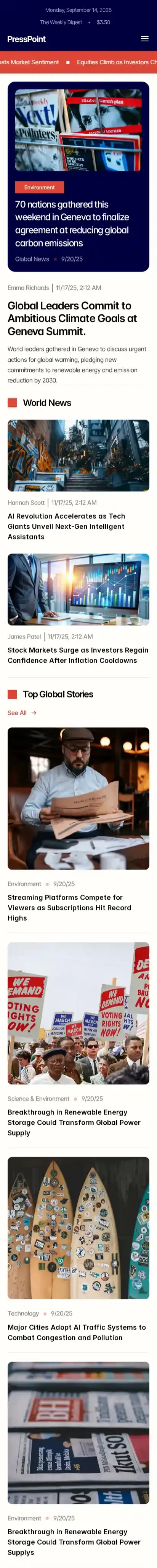 Presspoint home page on mobile